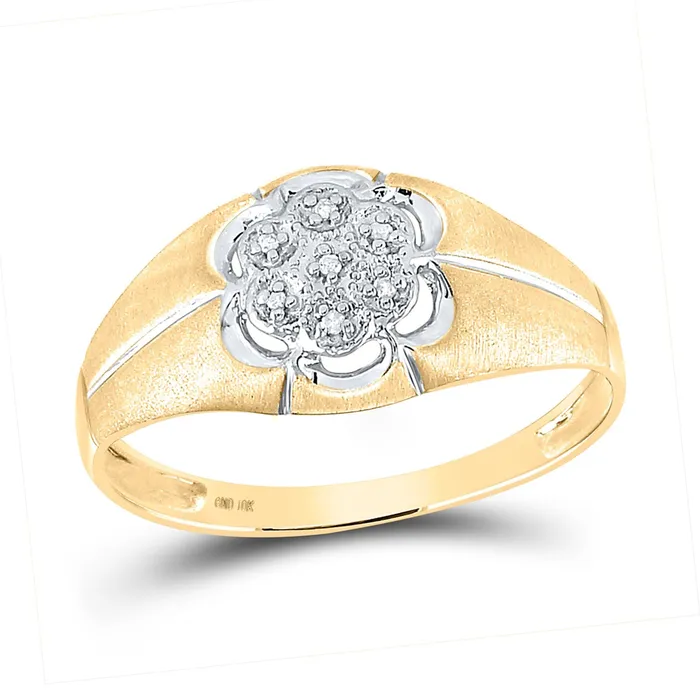 Rings GND GND 10Kt Yellow Gold Mens Round Diamond Matte Flower Cluster Ring 02 Cttw