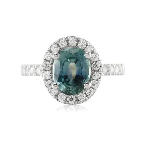 Rings Green Sapphire Halo Oval Cocktail Ring GB