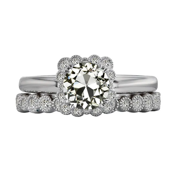 Rings HarryChadEntcom Halo Wedding Ring Set Round Old Mine Cut Natural Earth Mined Diamond 4 Carats Milgrain Rings HarryChadEntcom Halo Wedding Ring Set Round Old Mine Cut Natural Earth Mined Diamond 4 Carats Milgrain