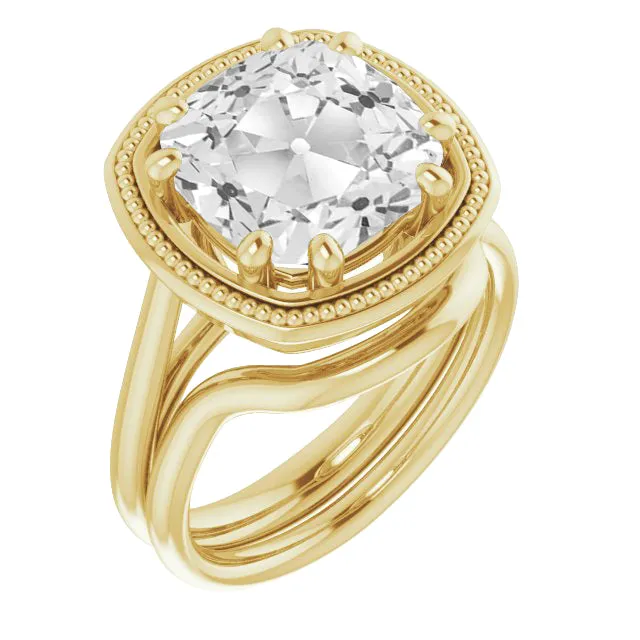 Rings HarryChadEntcom Huge Cushion Old Mine Lab Grown Diamond Ring Set Vintage Style Yellow Gold 8 Ct Rings HarryChadEntcom Huge Cushion Old Mine Lab Grown Diamond Ring Set Vintage Style Yellow Gold 8 Ct