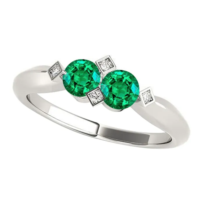 Rings HarryChadEntcom White Gold Green Emerald Ring Real Gemstone Jewelry