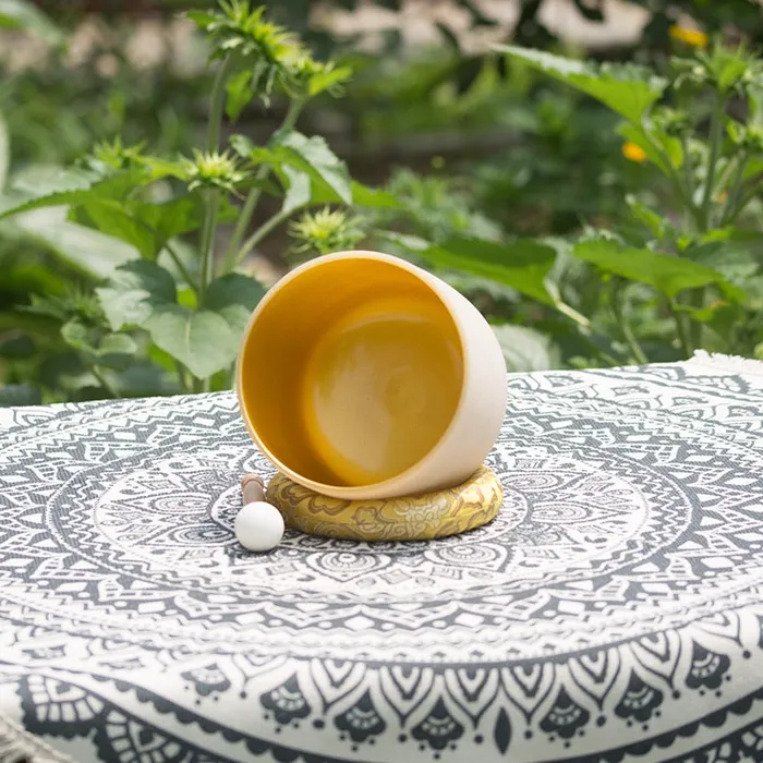Rings Life Changing Energy 8 Inch Gold Color Frosted Quartz Crystal Singing Bowl FREE Mallet and Oring