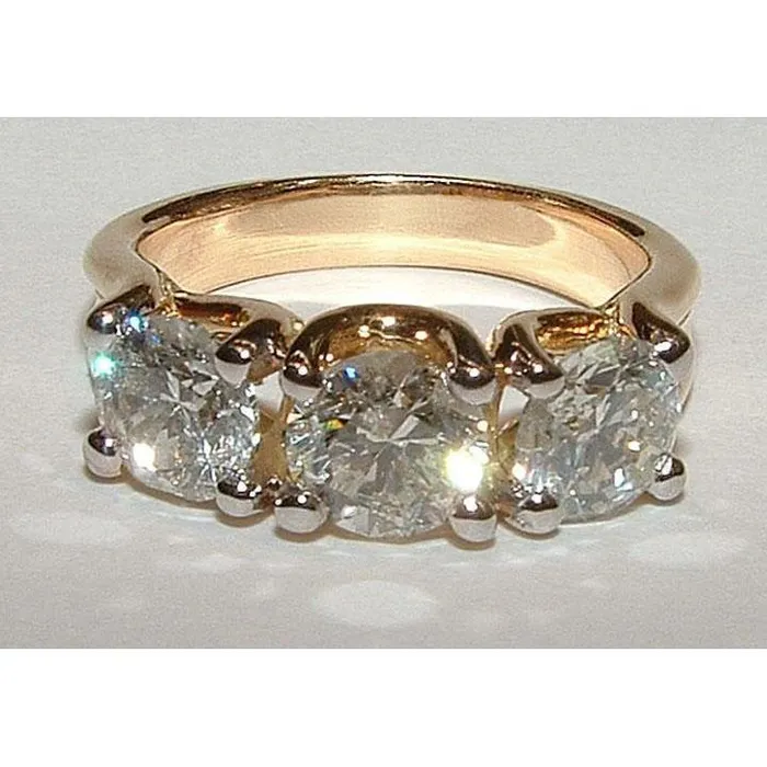 Rings Round Cut 3 Stone Genuine Natural Earth Mined Diamond Ladies Ring 3 Carat Yellow Gold 14K GB