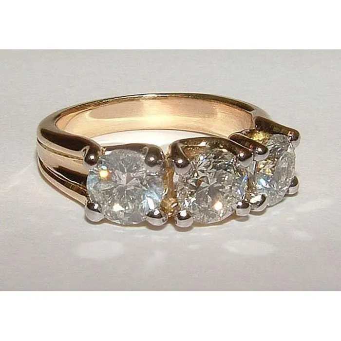 Rings Round Cut 3 Stone Genuine Natural Earth Mined Diamond Ladies Ring 3 Carat Yellow Gold 14K GB