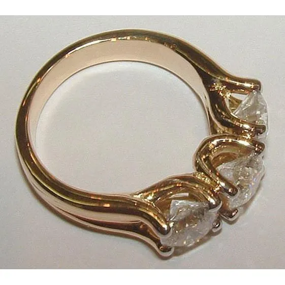 Rings Round Cut 3 Stone Genuine Natural Earth Mined Diamond Ladies Ring 3 Carat Yellow Gold 14K GB