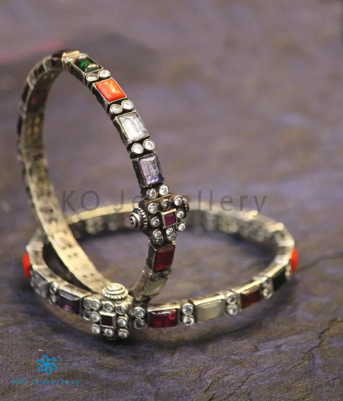 Silversmith Bracelets The Sattva Silver Navratna Bracelet OxidisedSize 28