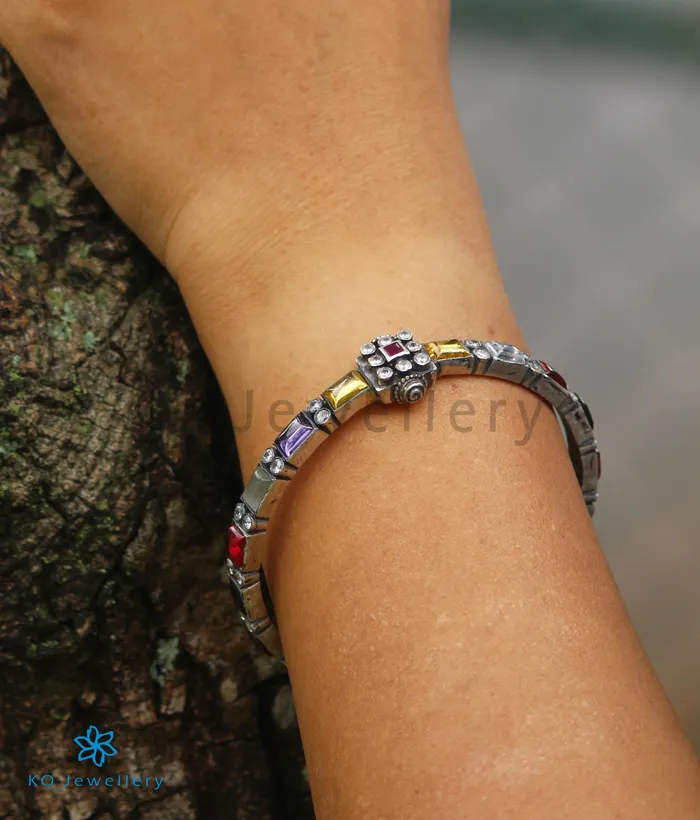 Silversmith Bracelets The Sattva Silver Navratna Bracelet OxidisedSize 28