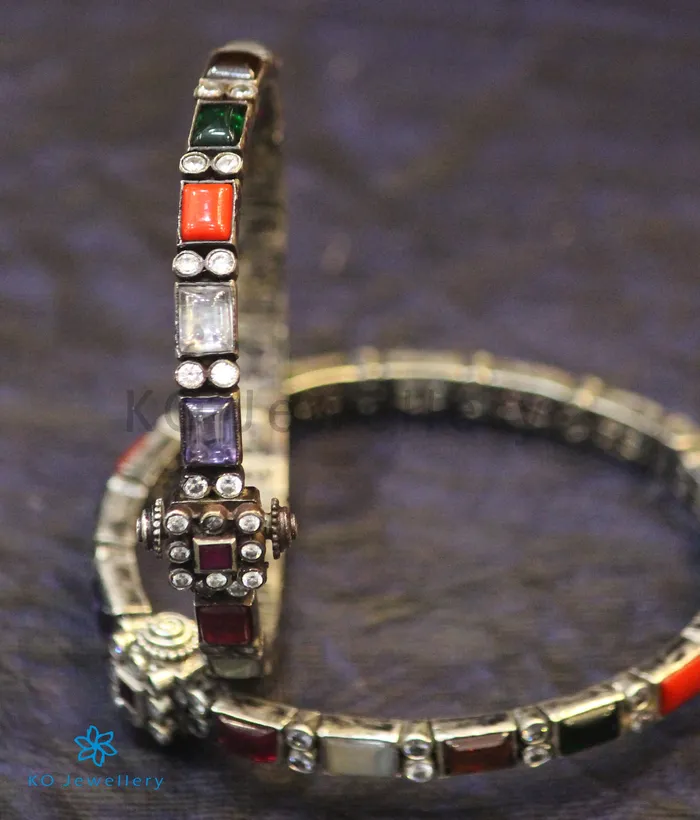 Silversmith Bracelets The Sattva Silver Navratna Bracelet OxidisedSize 28