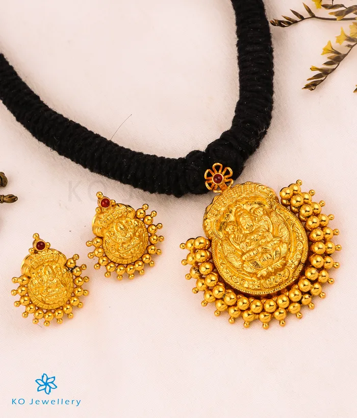 Silversmith Necklaces The Avahati Silver Lakshmi Thread Necklace Black
