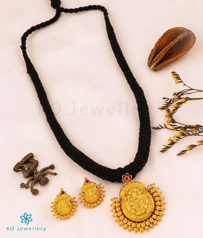 Silversmith Necklaces The Avahati Silver Lakshmi Thread Necklace Black
