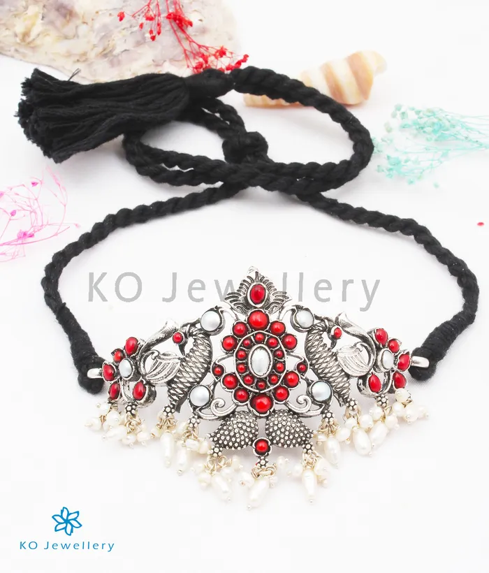 Silversmith Necklaces The Mrinal Silver Peacock Choker Necklace