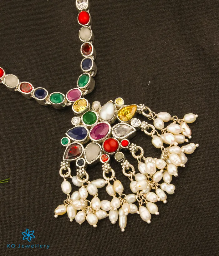 Silversmith The Riddhi Silver Navratna Reversible Necklace Necklaces