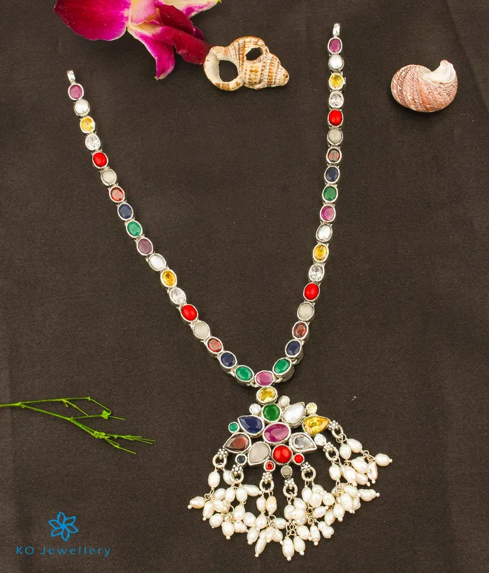 Silversmith The Riddhi Silver Navratna Reversible Necklace Necklaces