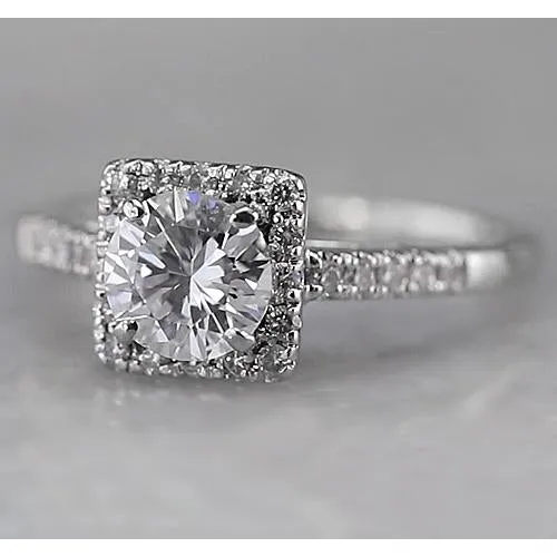 Square Halo Natural Earth Mined Diamond Accented Ring 150 Carats White Gold GB Rings Square Halo Natural Earth Mined Diamond Accented Ring 150 Carats White Gold GB Rings