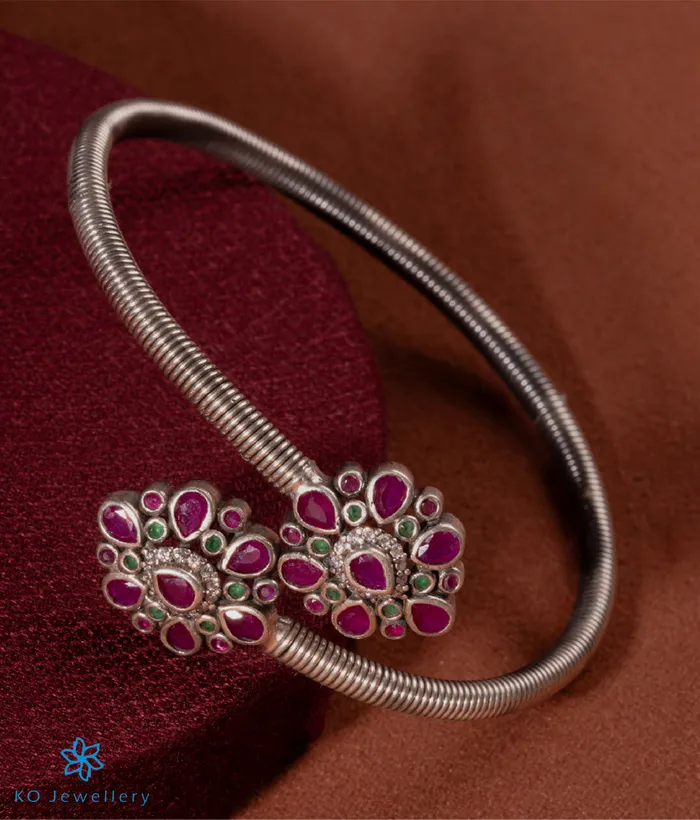 The Blossoms Silver Flexible Open Bracelet Jaipur Bracelets