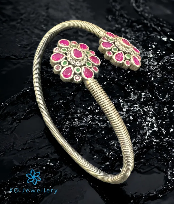 The Blossoms Silver Flexible Open Bracelet Jaipur Bracelets