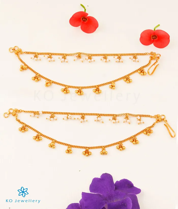 The Gejje Pearl Drops Silver Ear chain 2 layersMixed Silversmith Earrings