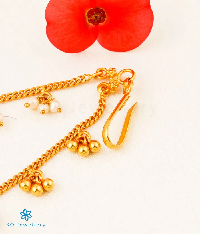 The Gejje Pearl Drops Silver Ear chain 2 layersMixed Silversmith Earrings