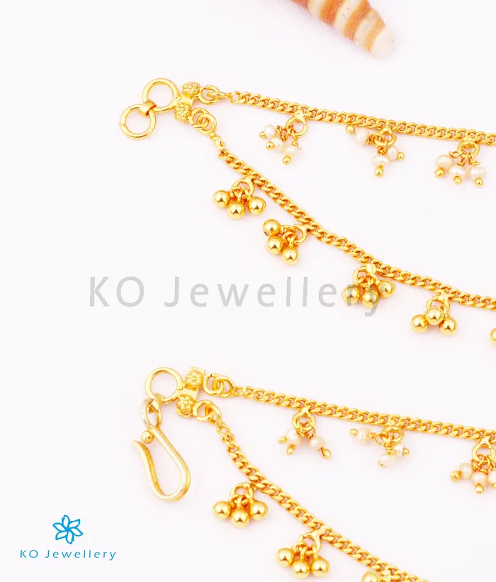 The Gejje Pearl Drops Silver Ear chain 2 layersMixed Silversmith Earrings