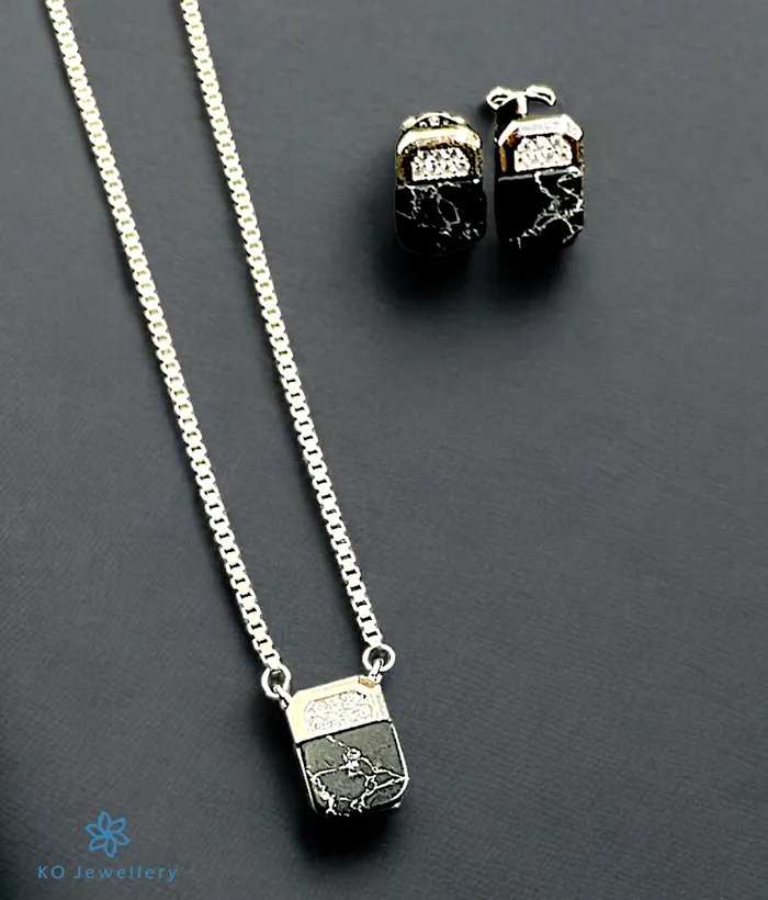 The Ritya Sparkle Silver Necklace Earrings Black Imported Necklaces