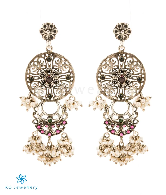 The Shuchi Silver Pearl Earrings Temple Earrings