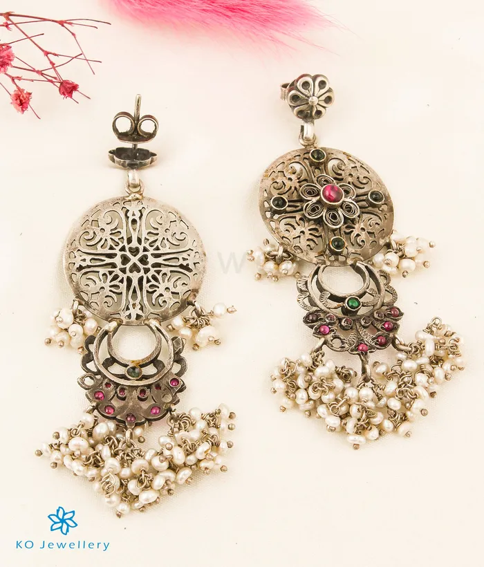 The Shuchi Silver Pearl Earrings Temple Earrings