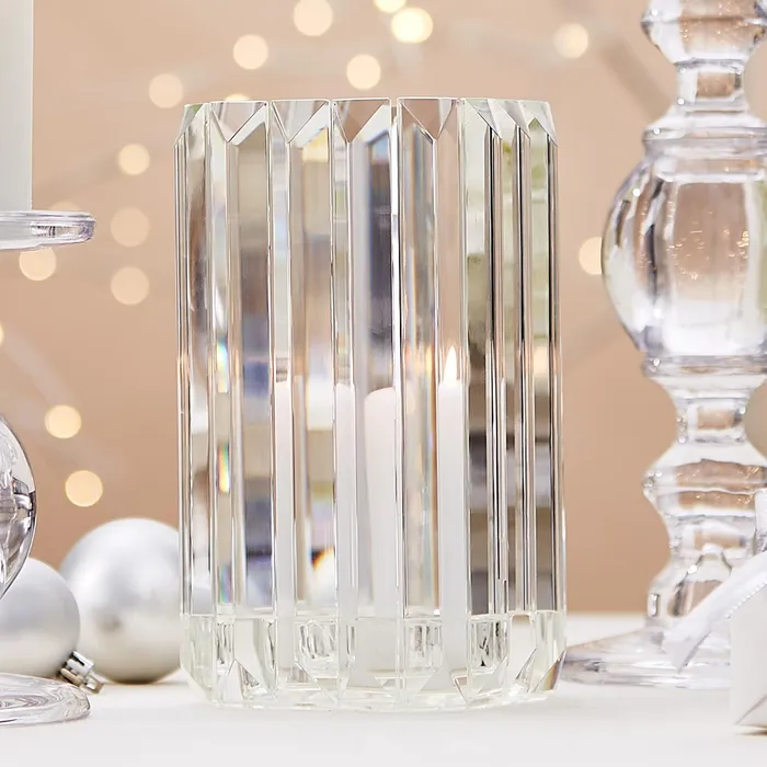 Twos Company Prism Facets HandCut Crystal Glass Sculpture Vase Hurricane Twos Company Rings
