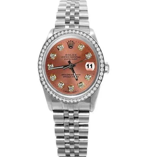 Watches GB Midsize Rolex Ss Datejust Salmon Diamond Dial Bezel Watch