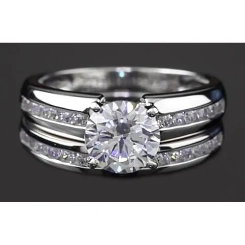 White Gold 14K Engagement Ring Set Round Natural Earth Mined Diamond 4 Prong 3 Carats GB Rings White Gold 14K Engagement Ring Set Round Natural Earth Mined Diamond 4 Prong 3 Carats GB Rings