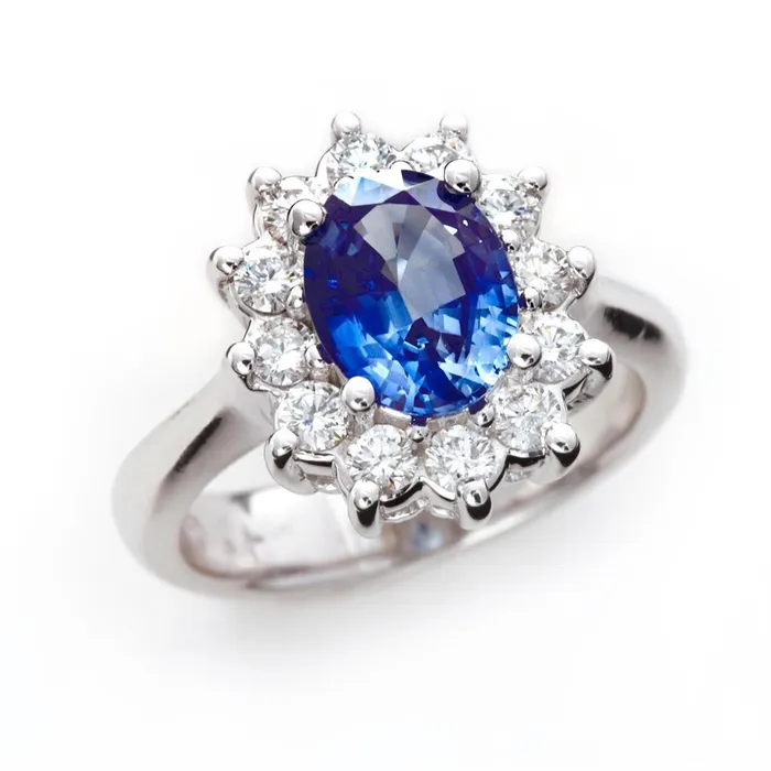 White Gold 14K Halo Natural Earth Mined Diamond And Ceylon Sapphire Ring 320 Ct GB Rings White Gold 14K Halo Natural Earth Mined Diamond And Ceylon Sapphire Ring 320 Ct GB Rings
