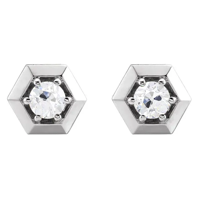 White Gold Earth Mined Diamond Hexagon Stud Earrings Round Old Cut 2 Carats HarryChadEntcom Earrings White Gold Earth Mined Diamond Hexagon Stud Earrings Round Old Cut 2 Carats HarryChadEntcom Earrings