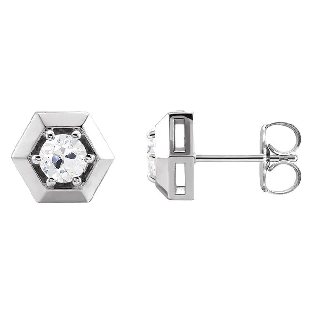 White Gold Earth Mined Diamond Hexagon Stud Earrings Round Old Cut 2 Carats HarryChadEntcom Earrings White Gold Earth Mined Diamond Hexagon Stud Earrings Round Old Cut 2 Carats HarryChadEntcom Earrings