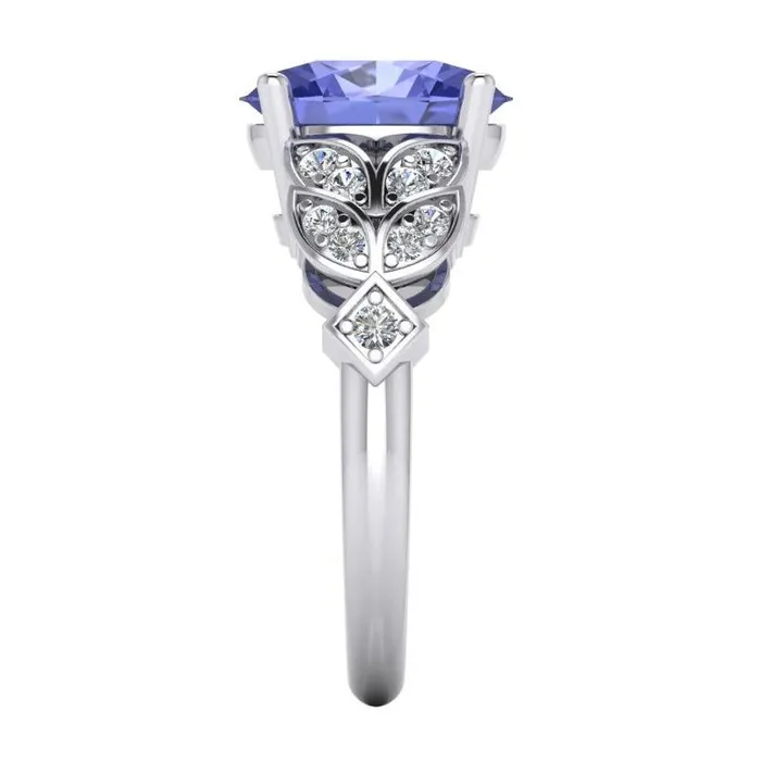 Womens Natural Earth Mined Diamond Ring White Gold Oval Tanzanite Gemstone 665 Carats GB Rings