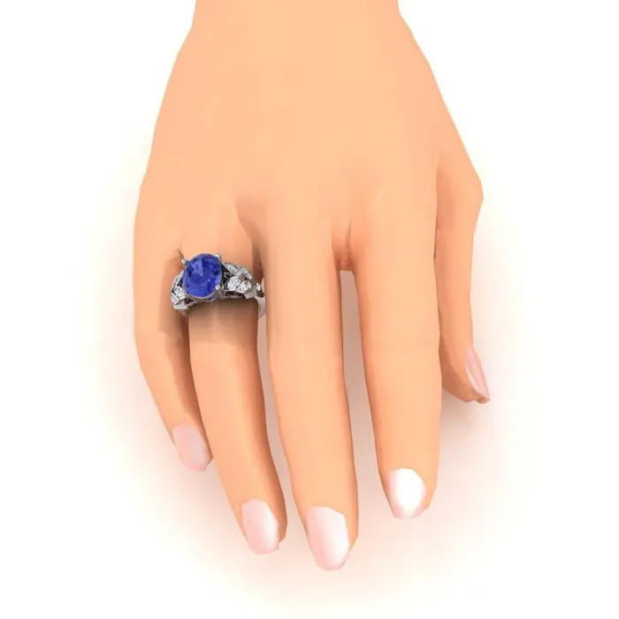 Womens Natural Earth Mined Diamond Ring White Gold Oval Tanzanite Gemstone 665 Carats GB Rings