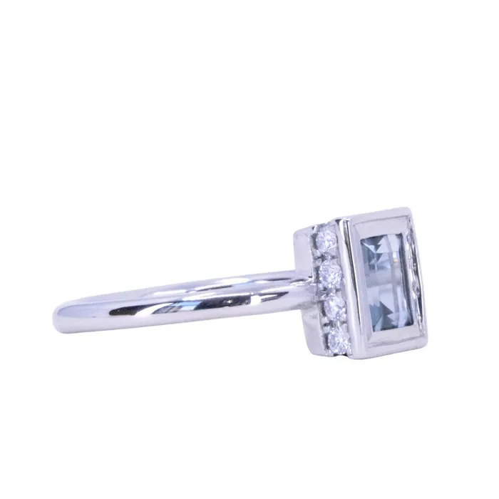 121ct Baguette Cut BlueGrey Spinel and Diamond Low Profile Bezel Hidden Halo Solitaire Ring in Platinum Discovery Gems Rings