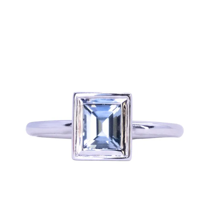 121ct Baguette Cut BlueGrey Spinel and Diamond Low Profile Bezel Hidden Halo Solitaire Ring in Platinum Discovery Gems Rings