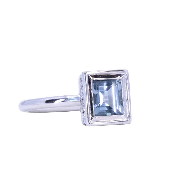 121ct Baguette Cut BlueGrey Spinel and Diamond Low Profile Bezel Hidden Halo Solitaire Ring in Platinum Discovery Gems Rings