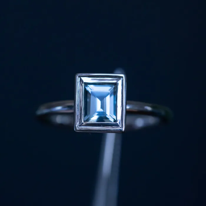 121ct Baguette Cut BlueGrey Spinel and Diamond Low Profile Bezel Hidden Halo Solitaire Ring in Platinum Discovery Gems Rings