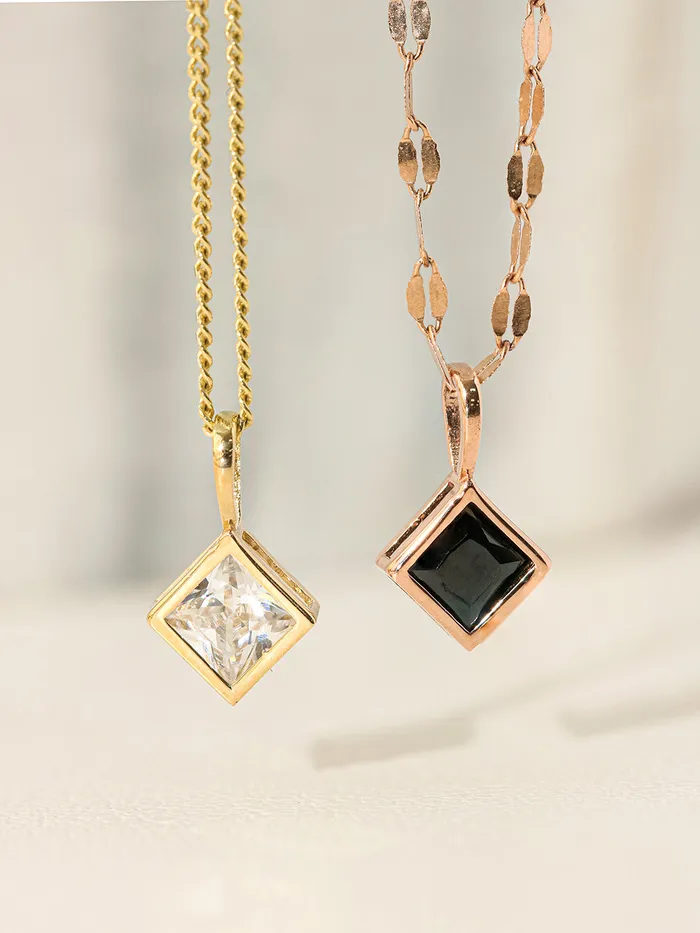 14K 18K Gold Daily Square Cubic Pendant Necklace MinimalBijoux Necklaces