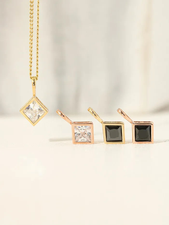 14K 18K Gold Daily Square Cubic Pendant Necklace MinimalBijoux Necklaces