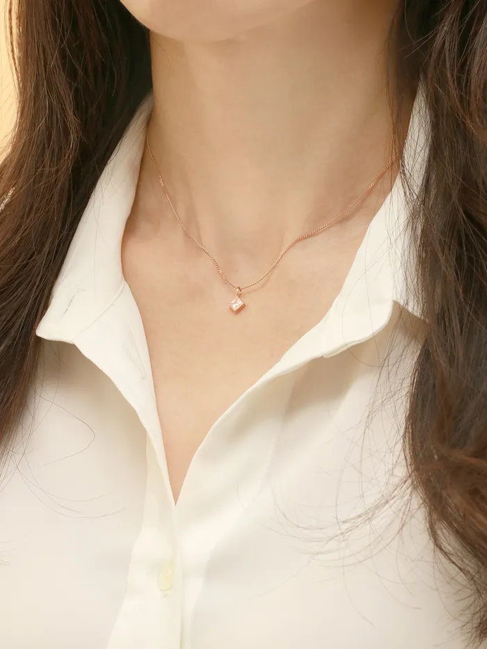 14K 18K Gold Daily Square Cubic Pendant Necklace MinimalBijoux Necklaces
