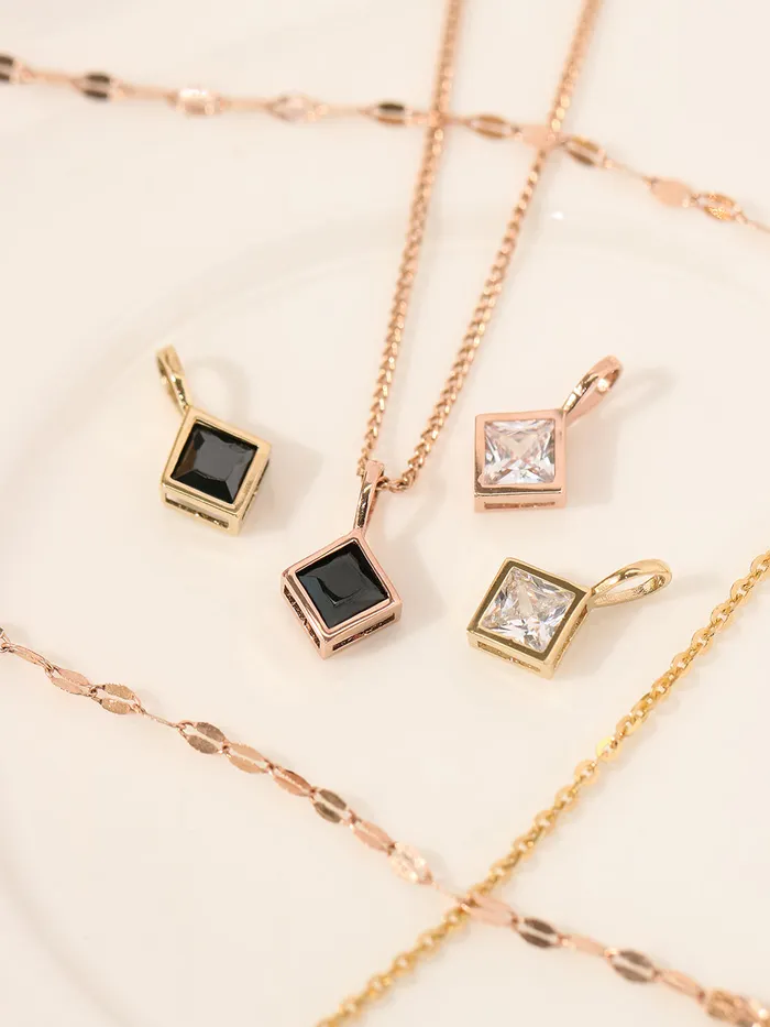 14K 18K Gold Daily Square Cubic Pendant Necklace MinimalBijoux Necklaces