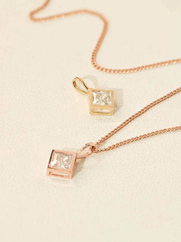 14K 18K Gold Daily Square Cubic Pendant Necklace MinimalBijoux Necklaces