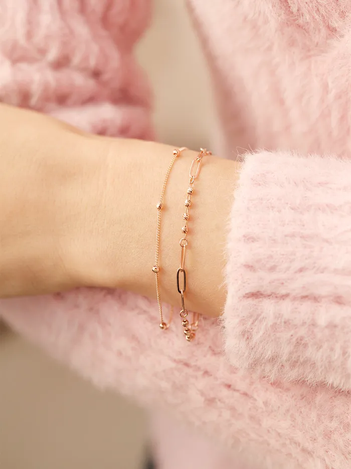 14K 18K Gold Roche Cutting Ball Clip two lines Chain Bracelet MinimalBijoux Bracelets