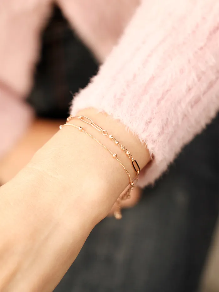 14K 18K Gold Roche Cutting Ball Clip two lines Chain Bracelet MinimalBijoux Bracelets