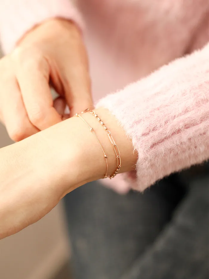 14K 18K Gold Roche Cutting Ball Clip two lines Chain Bracelet MinimalBijoux Bracelets