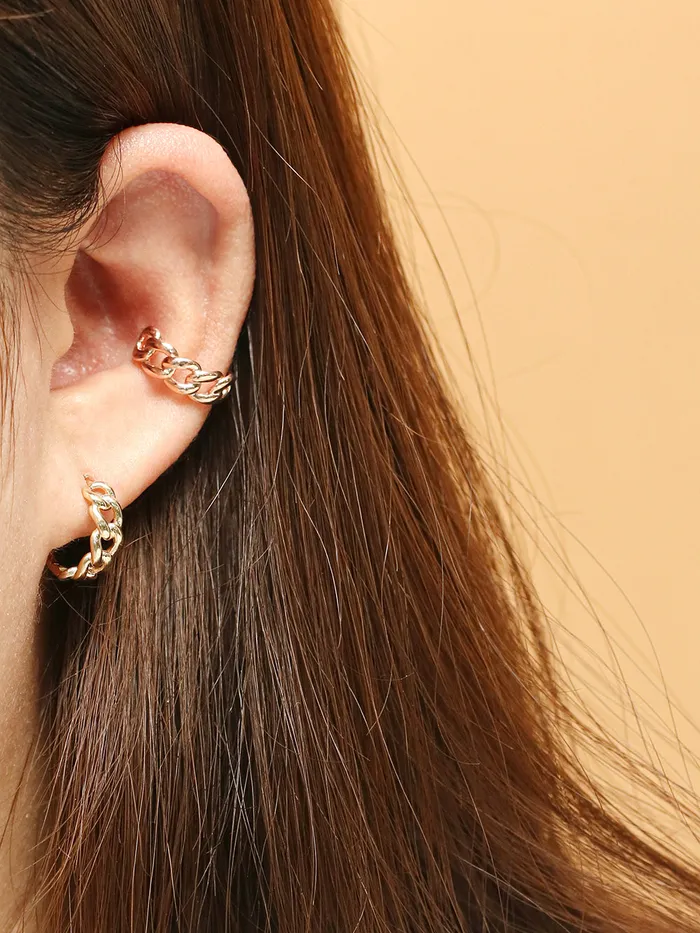 14K 18K Gold Twist Bold Chain Cartilage Hoop Earring MinimalBijoux Earrings