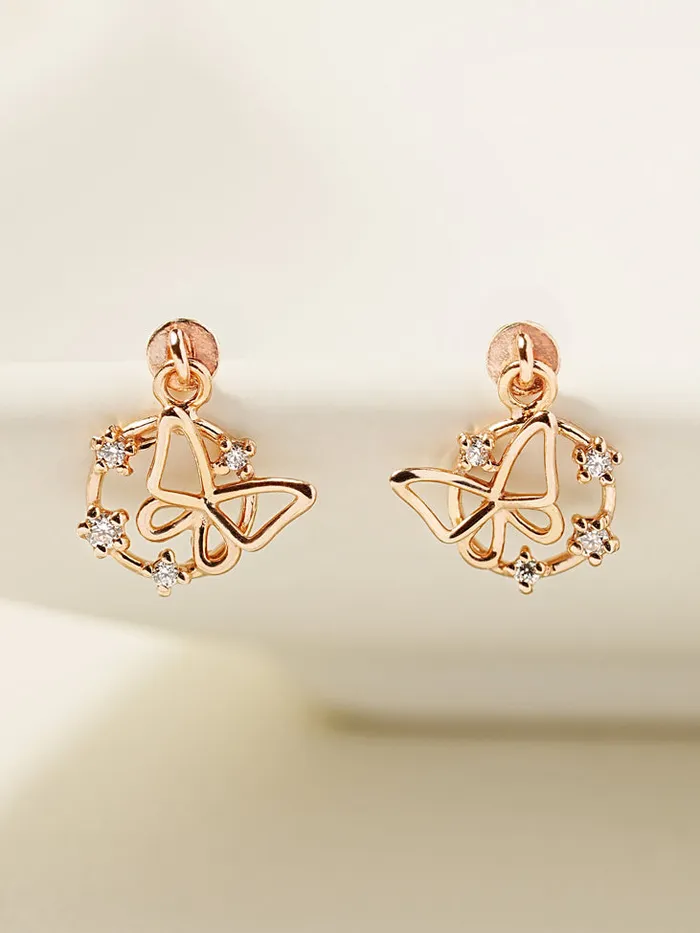 14K Gold Circle Cubic Butterfly Drop Internally Threaded Labret Piercing 20G18G16G MinimalBijoux Earrings