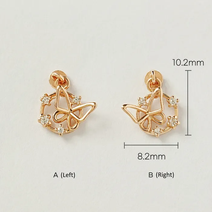 14K Gold Circle Cubic Butterfly Drop Internally Threaded Labret Piercing 20G18G16G MinimalBijoux Earrings