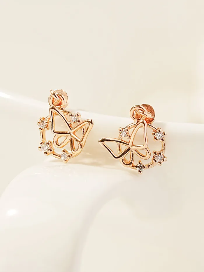 14K Gold Circle Cubic Butterfly Drop Internally Threaded Labret Piercing 20G18G16G MinimalBijoux Earrings